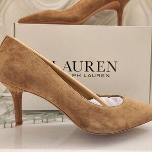 Ralph Lauren "Lanette" Camel Kid Suede Pumps. NIB. Size: Various